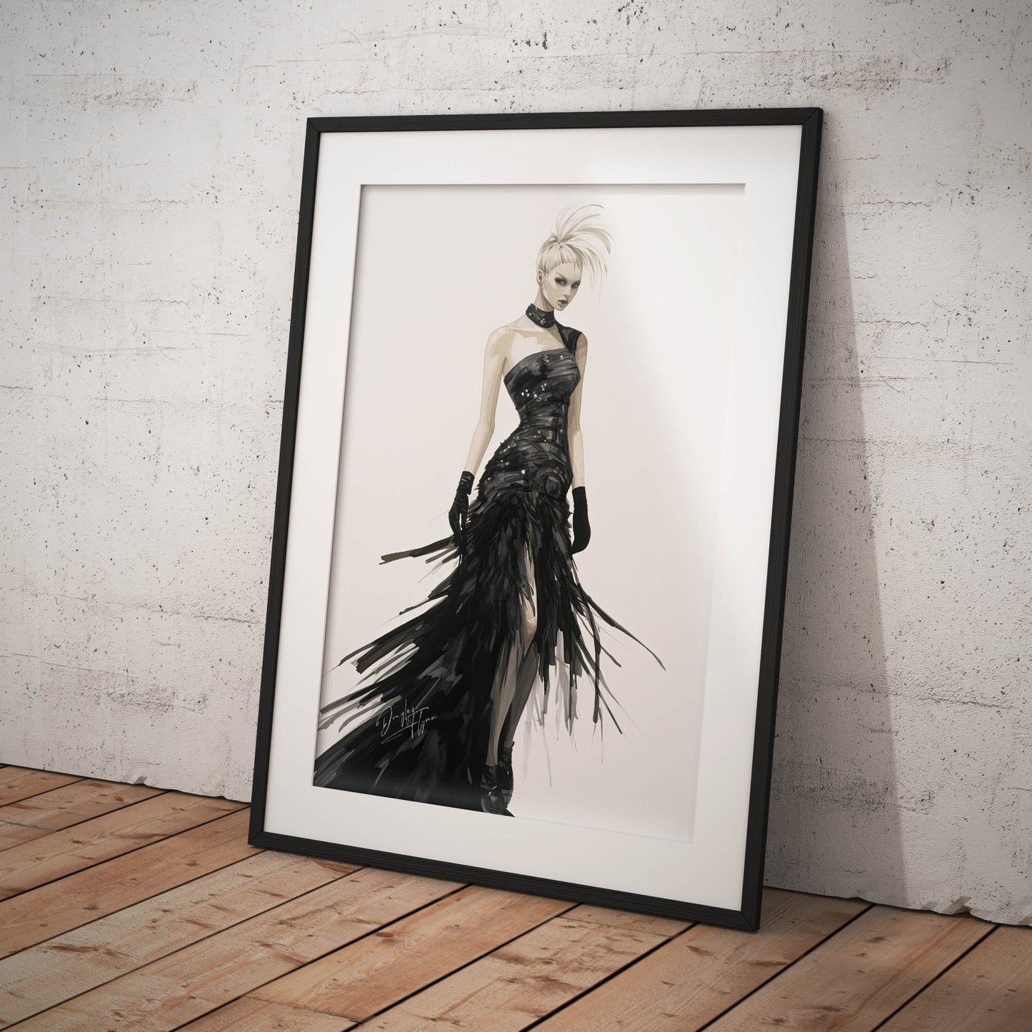 »Stunning Corseted Gown, 2000s with Feather Details«