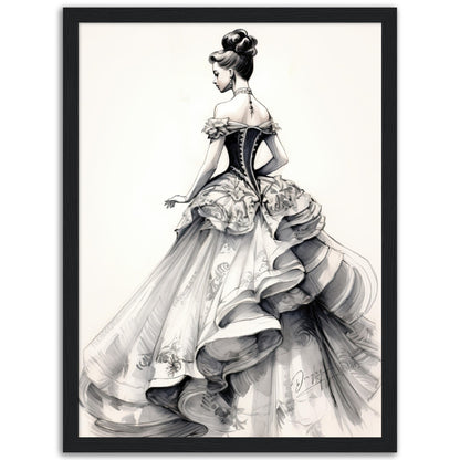 »Romantic Black and White Ruffled Sleeve Corseted Gown 1850s«