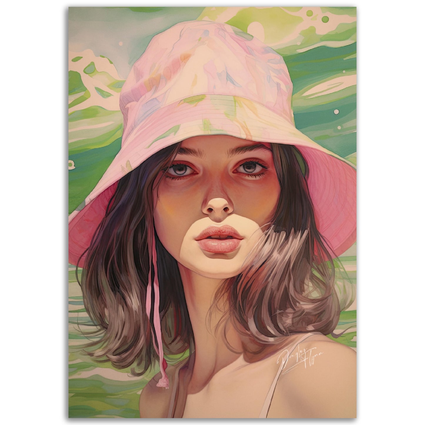 »Fun Tropical Print Pink and Green Bucket Hat, 1990s«