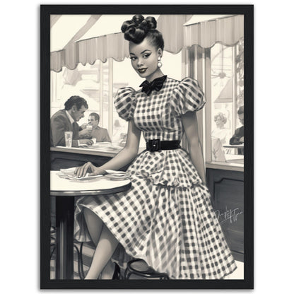 »Black and White Polka Dot Midi Dress, 1950s with Tiered Ruffles«