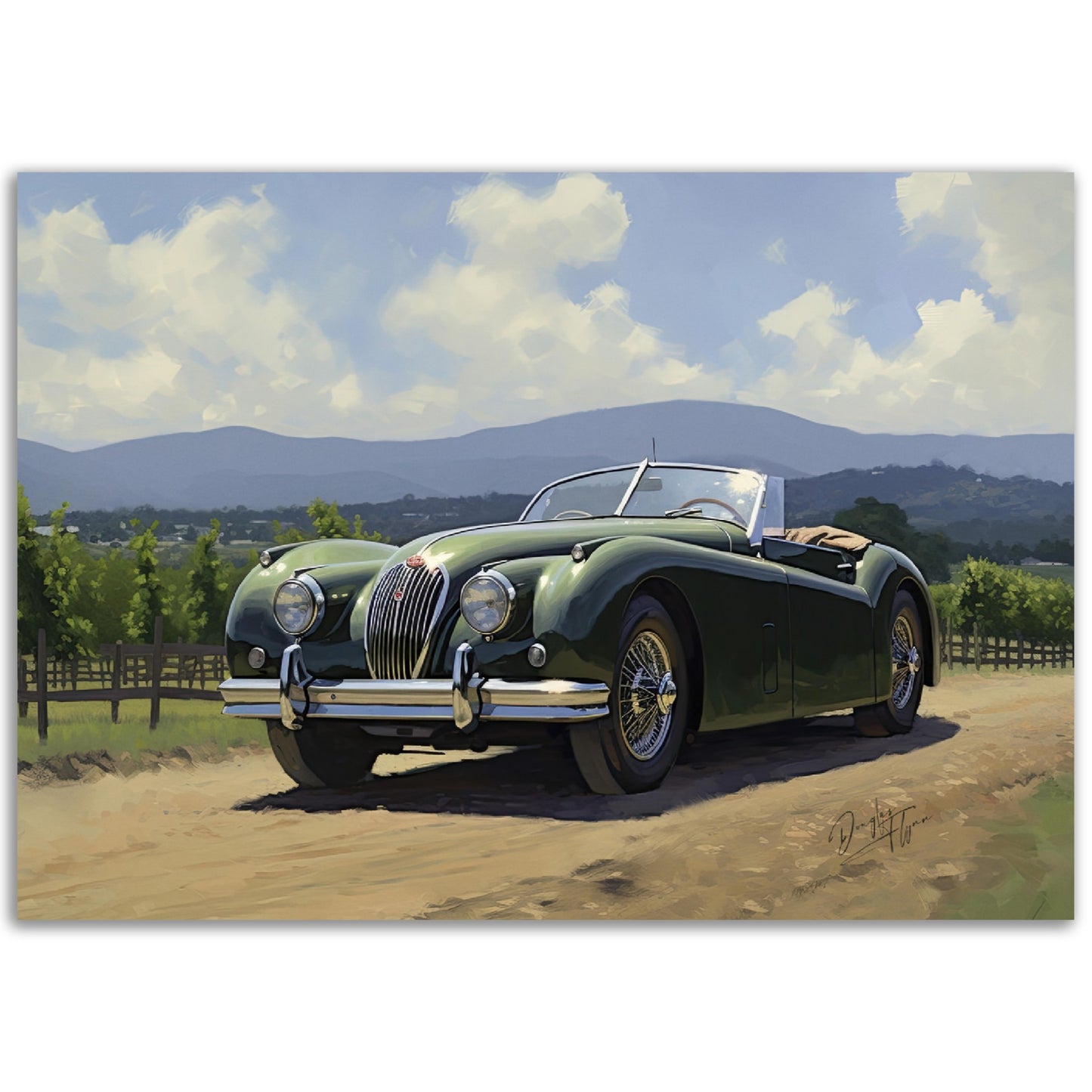 »Forest green 1950s vintage cabriolet car«