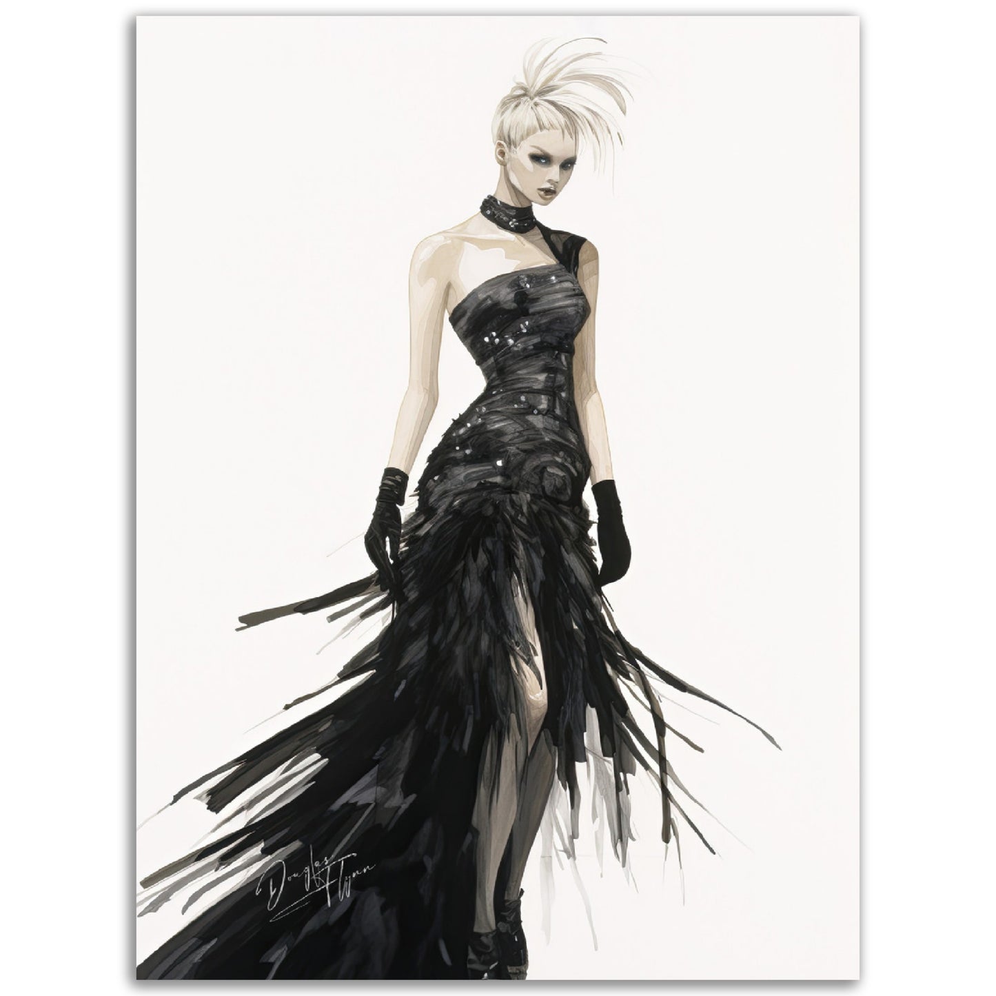 »Stunning Corseted Gown, 2000s with Feather Details«