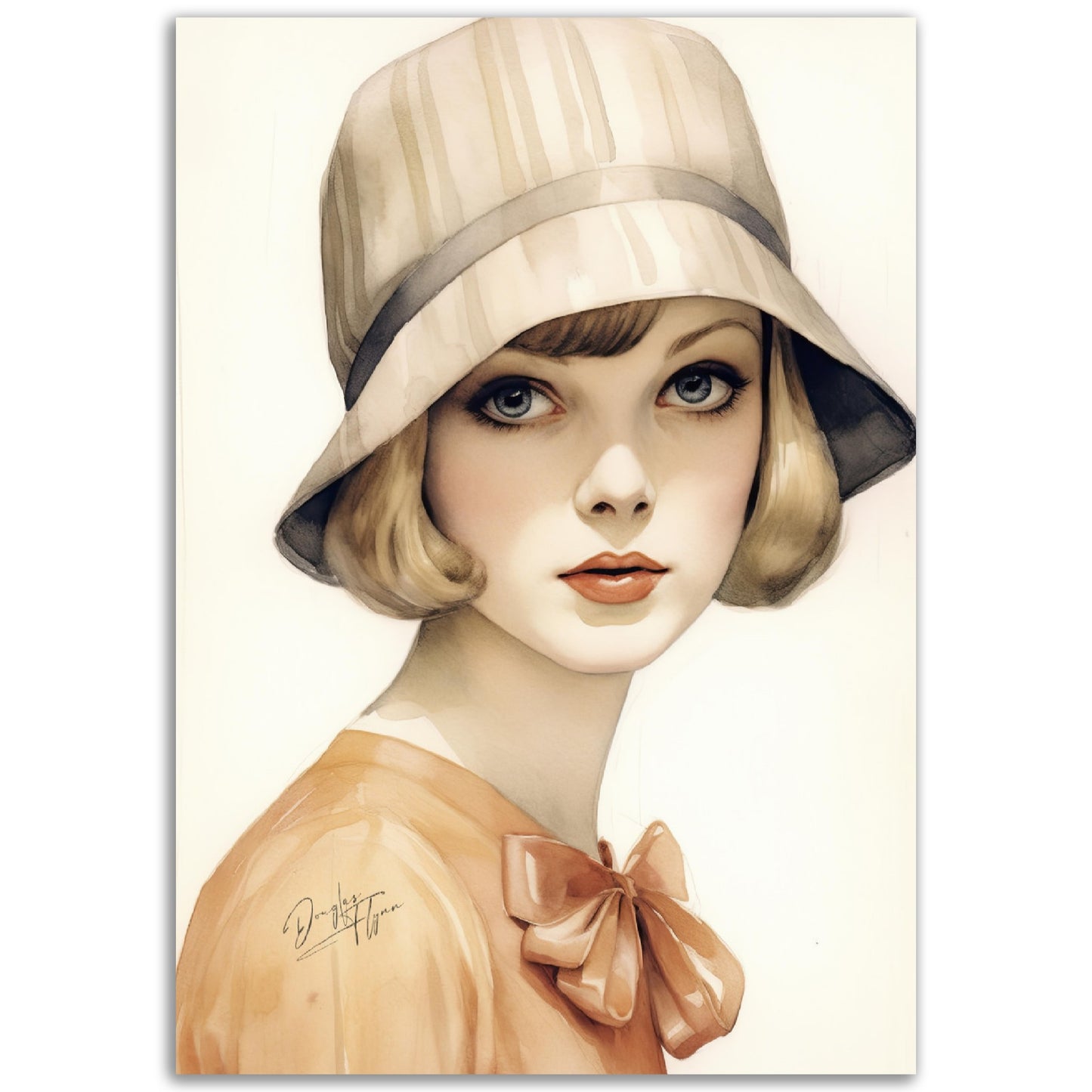 »Classic Beige Cloche Hat, 1920s with Bow Detail«