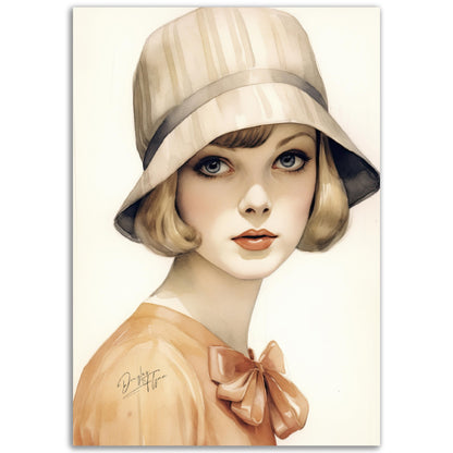 »Classic Beige Cloche Hat, 1920s with Bow Detail«