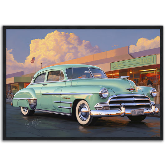 »Mint green 1940s Oldsmobile vintage car«