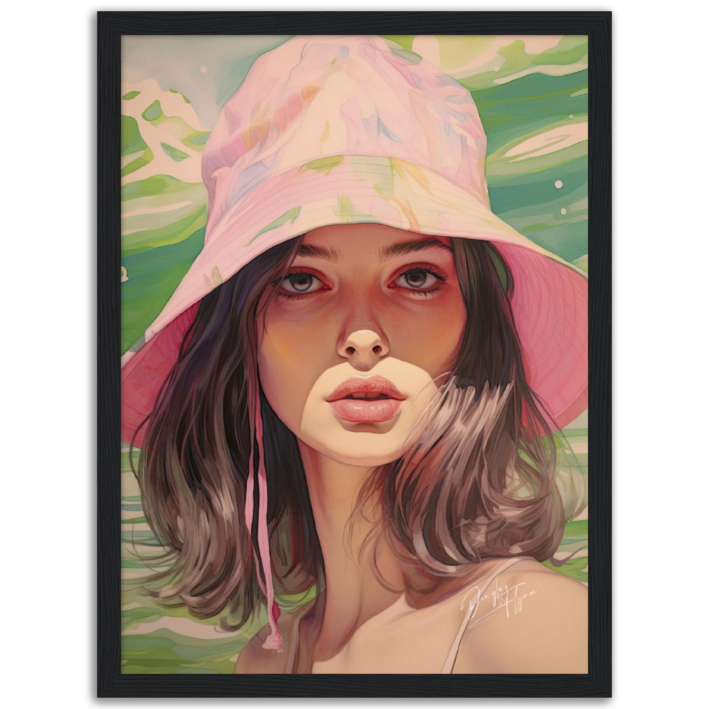 »Fun Tropical Print Pink and Green Bucket Hat, 1990s«