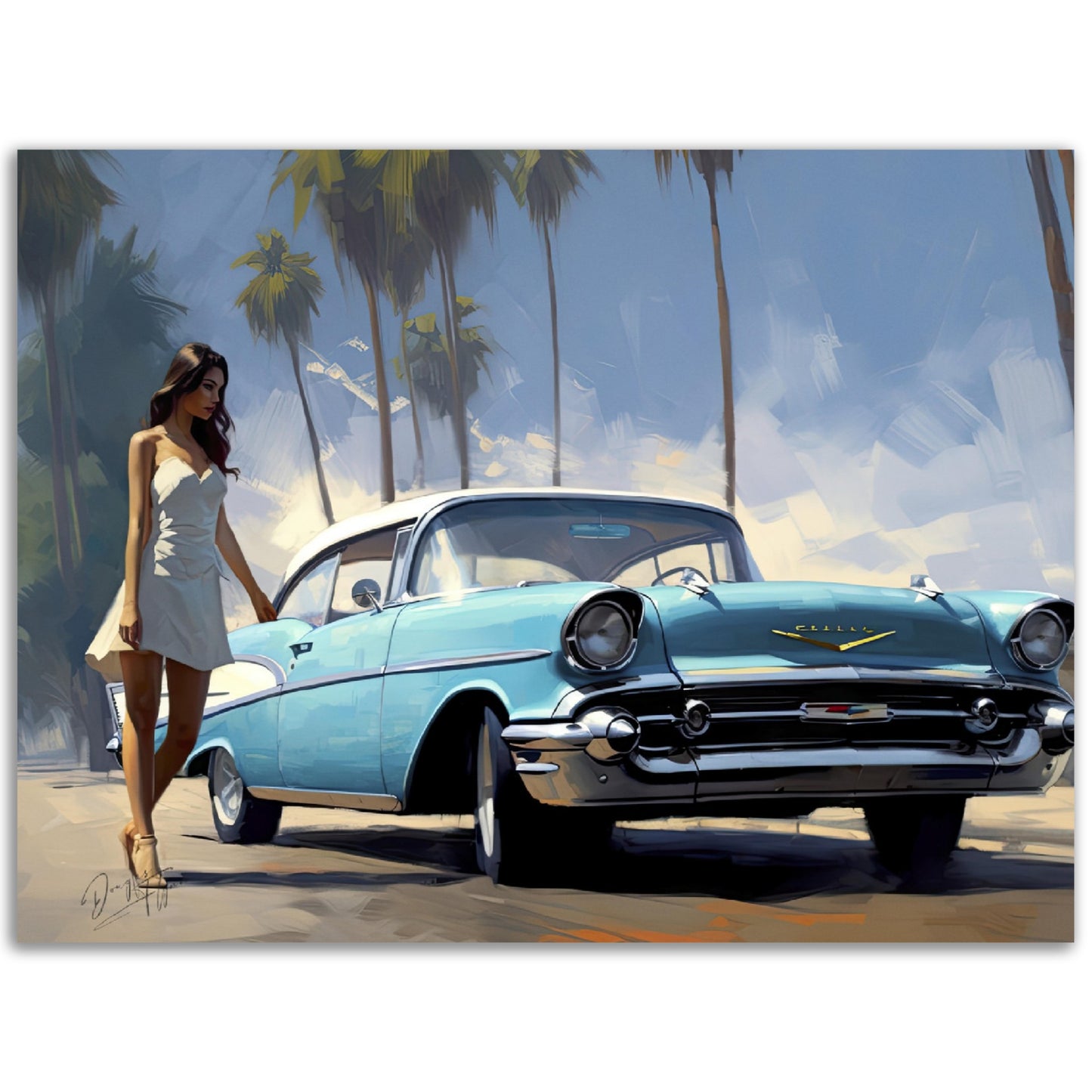 »Turquoise 1950s vintage car 1950s«