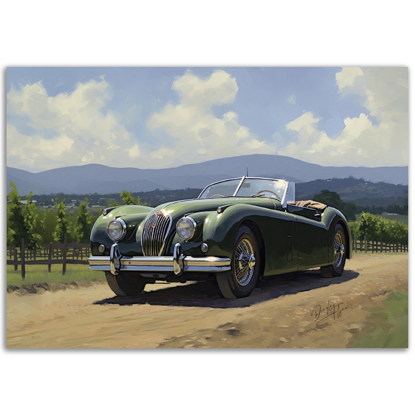 »Forest green 1950s vintage cabriolet car«