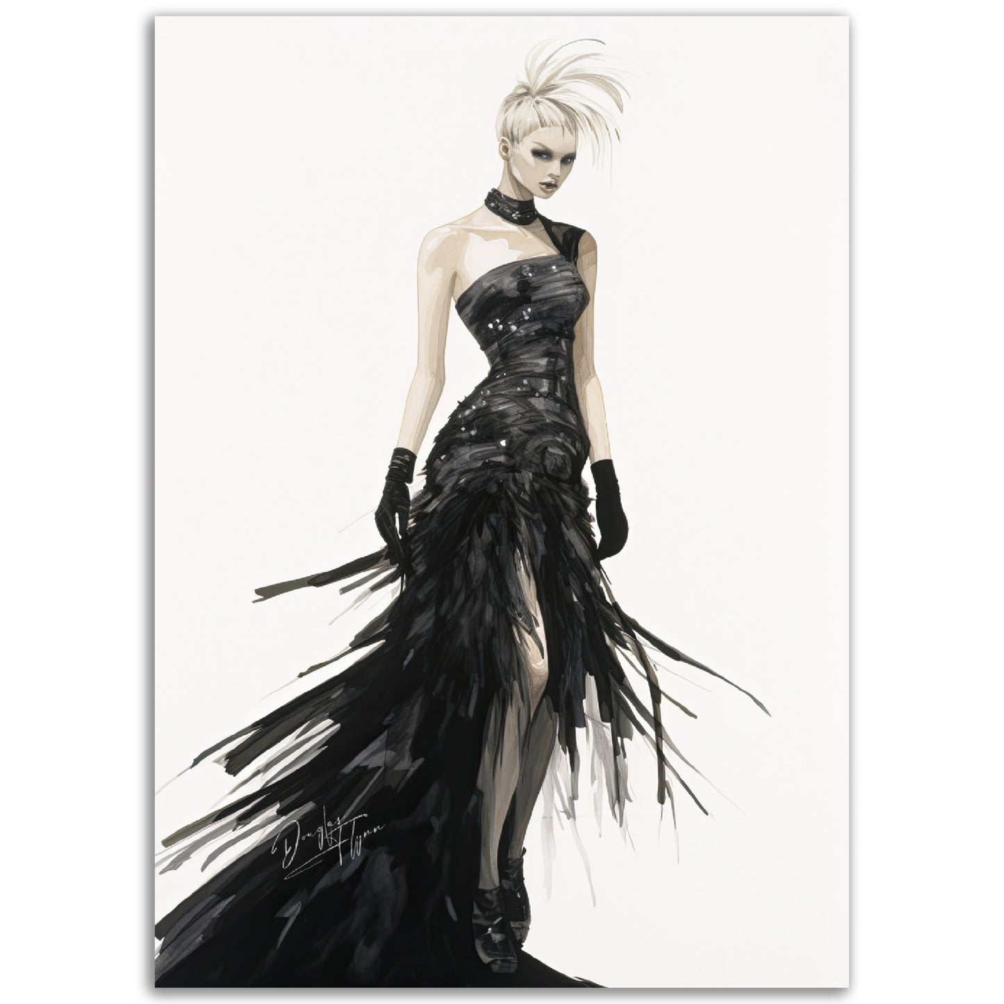 »Stunning Corseted Gown, 2000s with Feather Details«