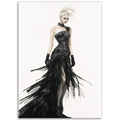 »Stunning Corseted Gown, 2000s with Feather Details«