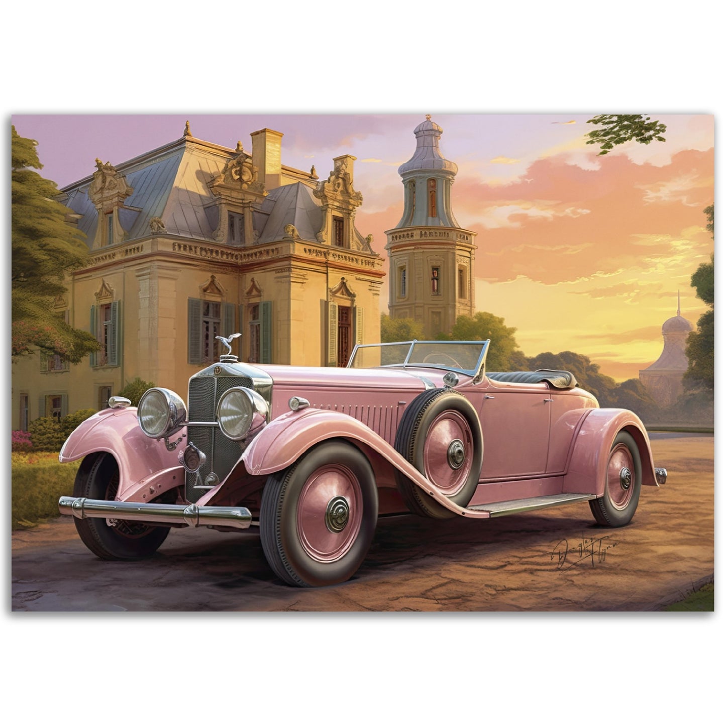 »Light pink 1920s vintage car«