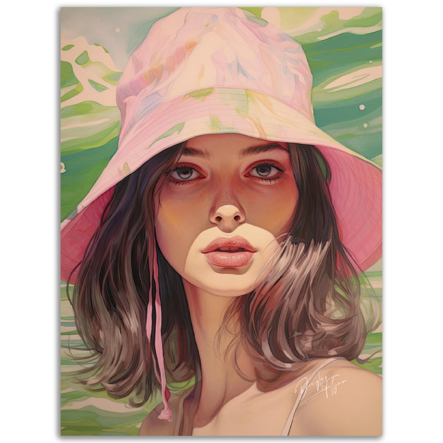 »Fun Tropical Print Pink and Green Bucket Hat, 1990s«