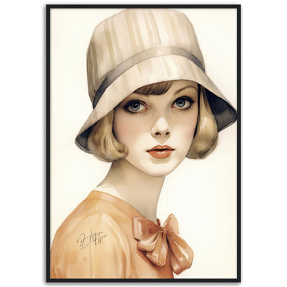 »Classic Beige Cloche Hat, 1920s with Bow Detail«