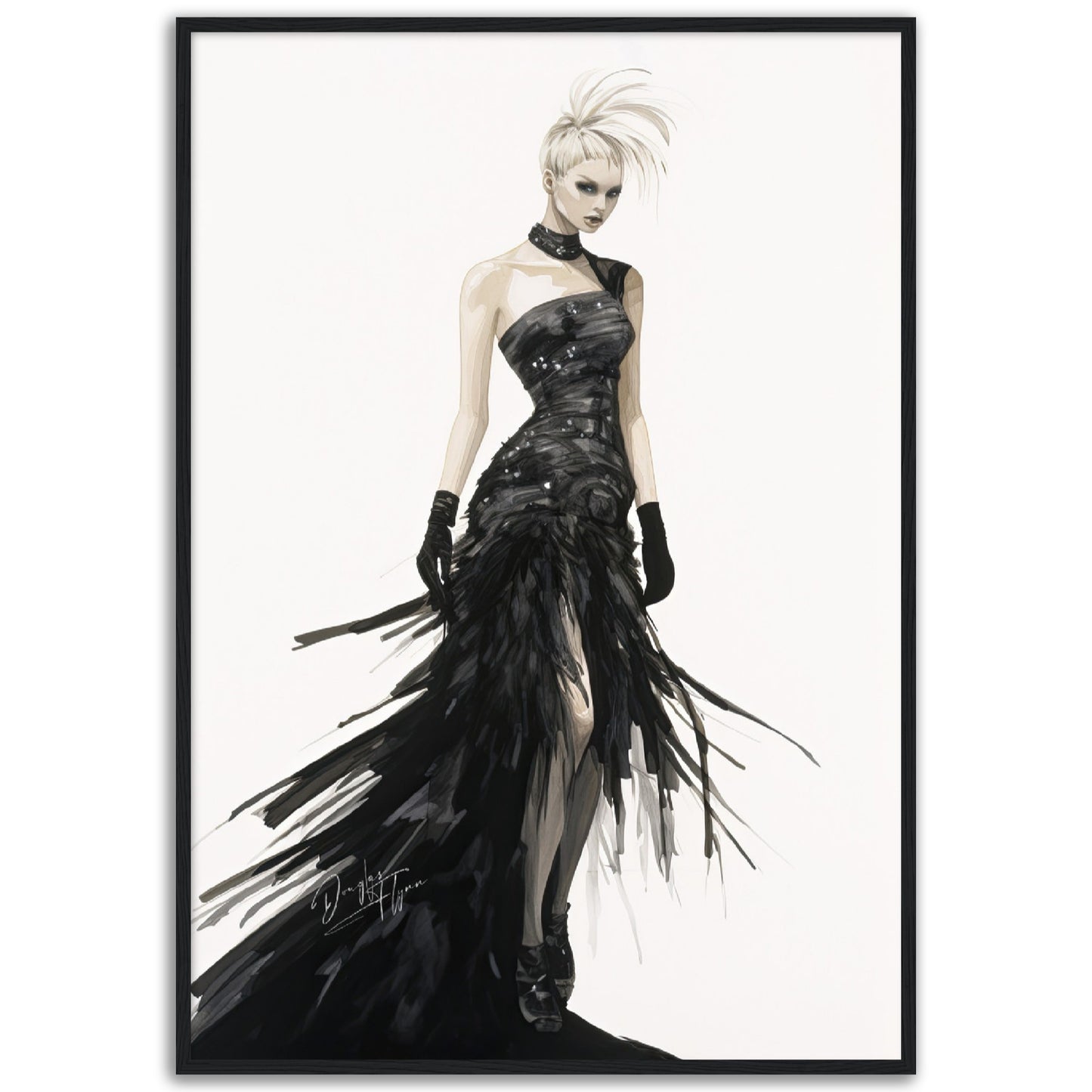 »Stunning Corseted Gown, 2000s with Feather Details«