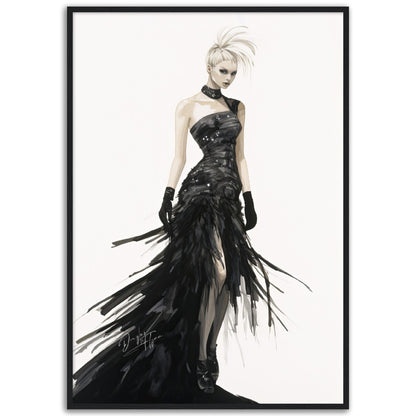 »Stunning Corseted Gown, 2000s with Feather Details«