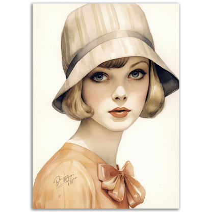 »Classic Beige Cloche Hat, 1920s with Bow Detail«