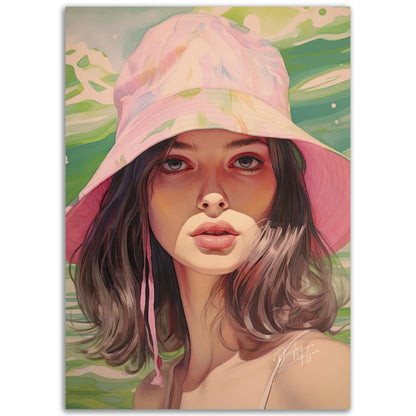 »Fun Tropical Print Pink and Green Bucket Hat, 1990s«