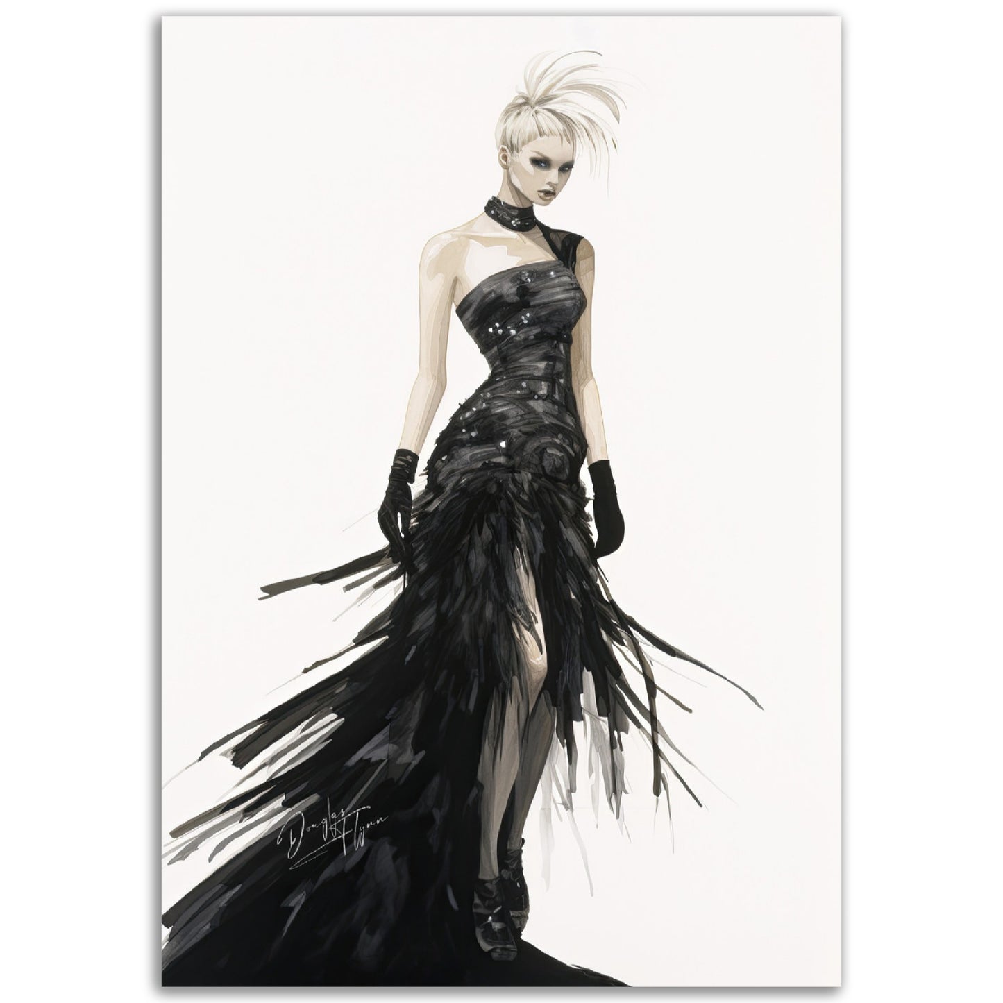 »Stunning Corseted Gown, 2000s with Feather Details«