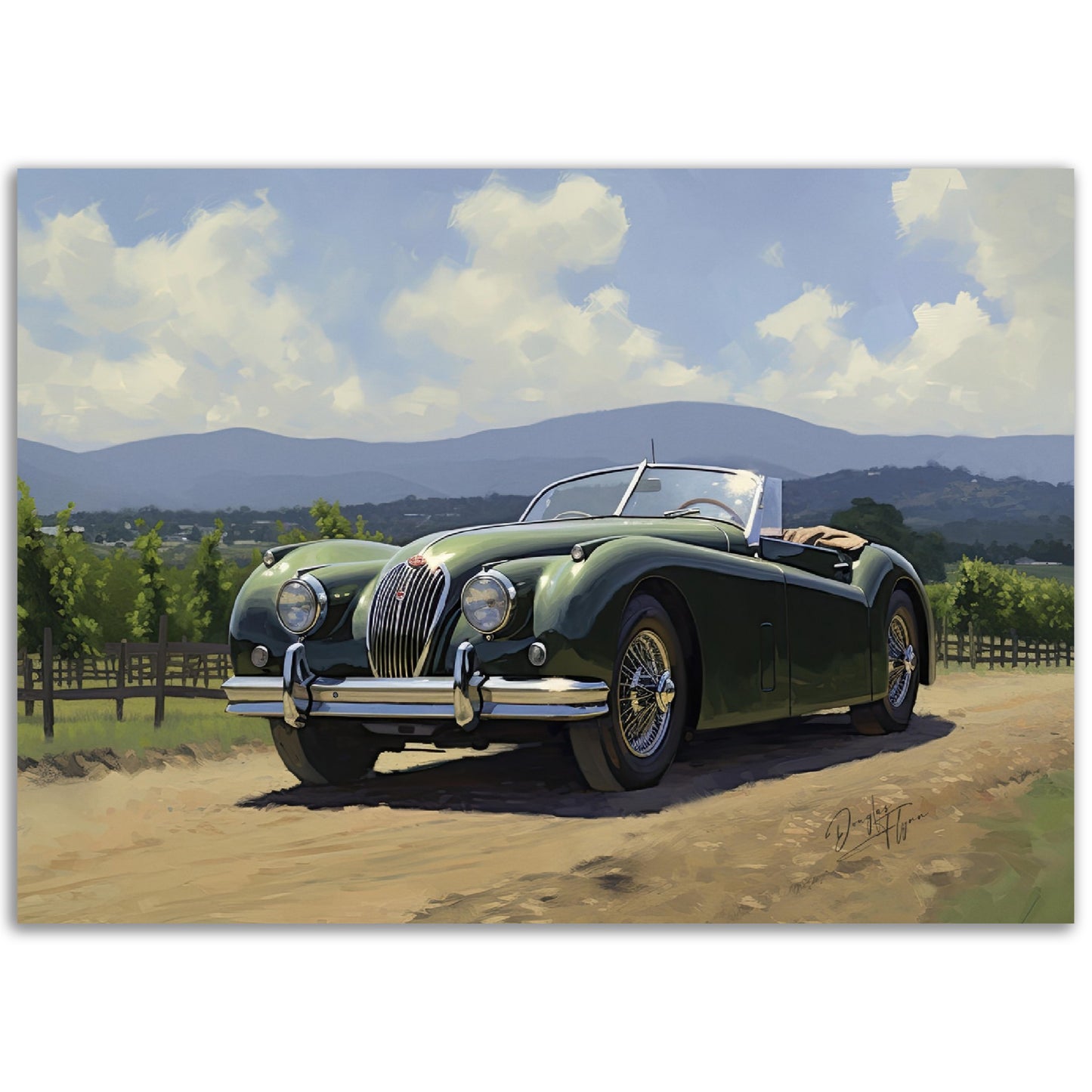 »Forest green 1950s vintage cabriolet car«