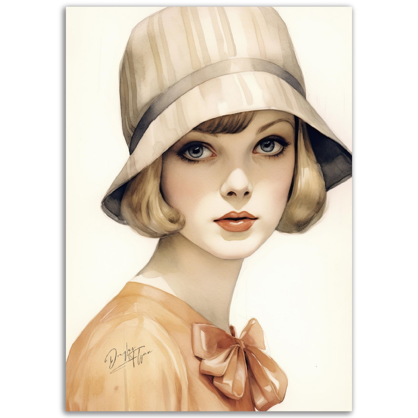»Classic Beige Cloche Hat, 1920s with Bow Detail«