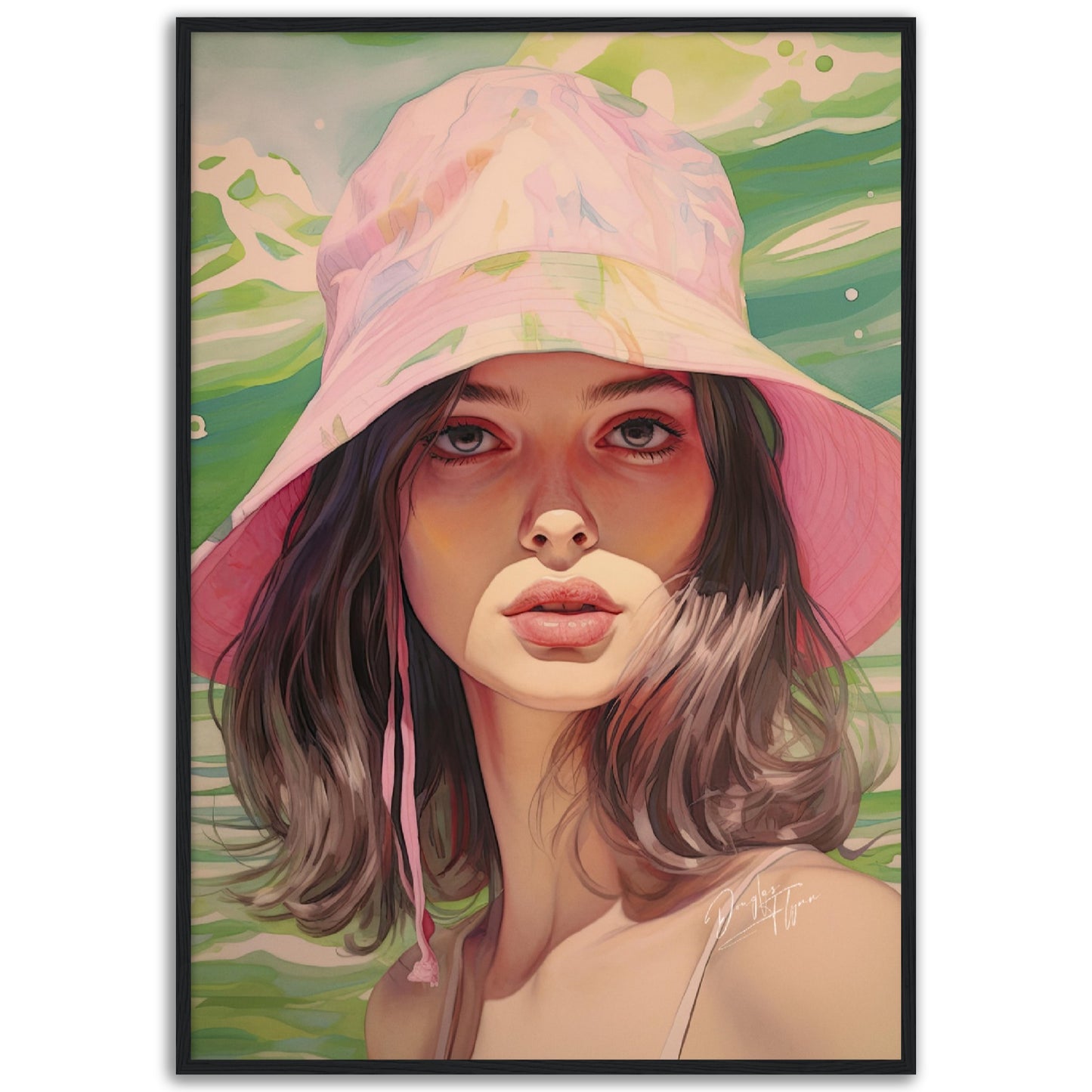 »Fun Tropical Print Pink and Green Bucket Hat, 1990s«