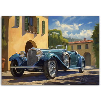 »Vibrant teal 1930s vintage car«