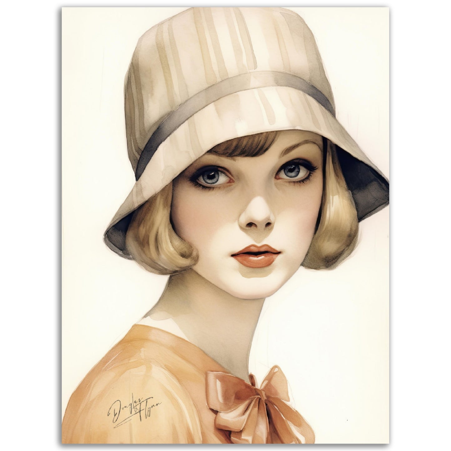 »Classic Beige Cloche Hat, 1920s with Bow Detail«