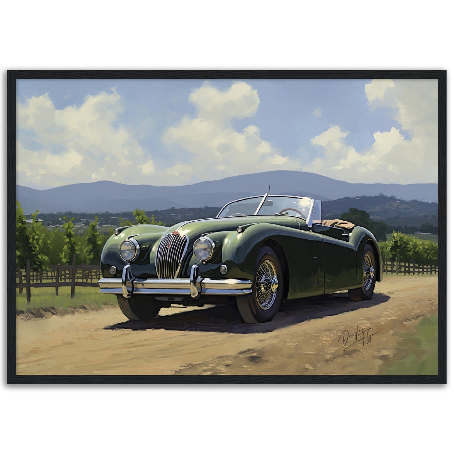»Forest green 1950s vintage cabriolet car«