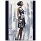 »Navy and White Scalloped Hem Midi Dress, 1960s with Geometric Print«