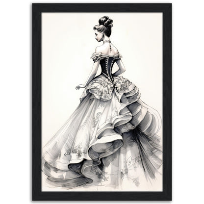 »Romantic Black and White Ruffled Sleeve Corseted Gown 1850s«
