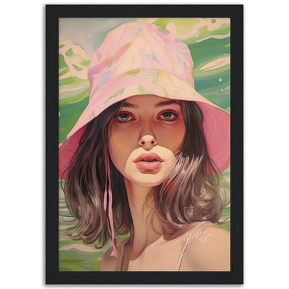 »Fun Tropical Print Pink and Green Bucket Hat, 1990s«