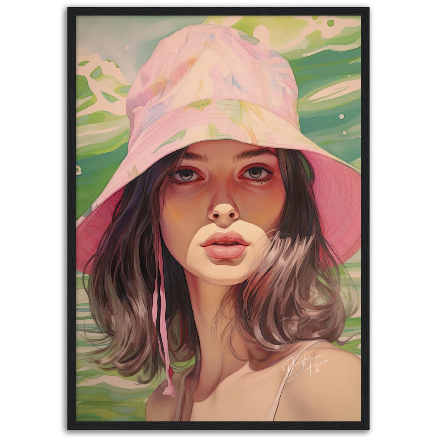 »Fun Tropical Print Pink and Green Bucket Hat, 1990s«