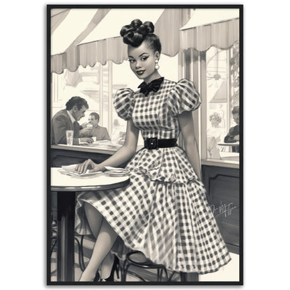 »Black and White Polka Dot Midi Dress, 1950s with Tiered Ruffles«