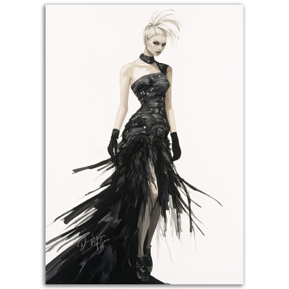 »Stunning Corseted Gown, 2000s with Feather Details«