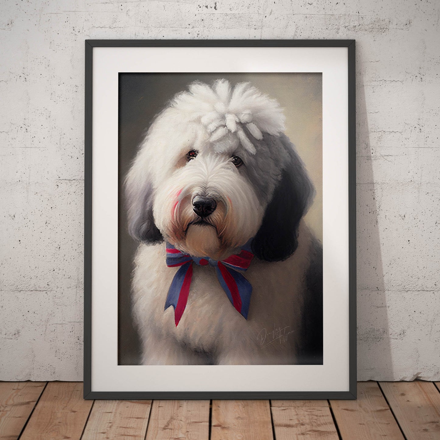 »Old English Sheepdog med rosett«