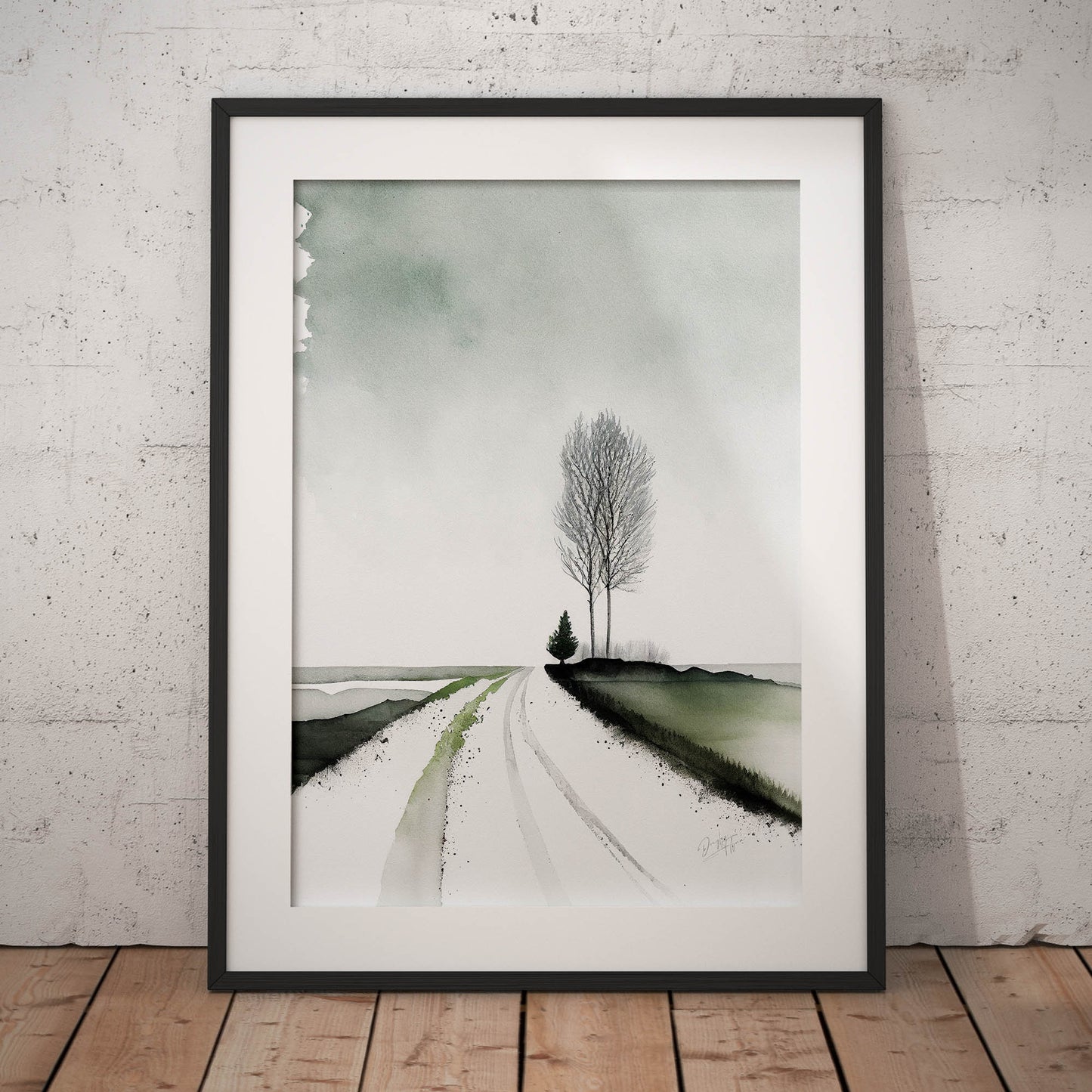 »Aquarel Winter Road« retro poster