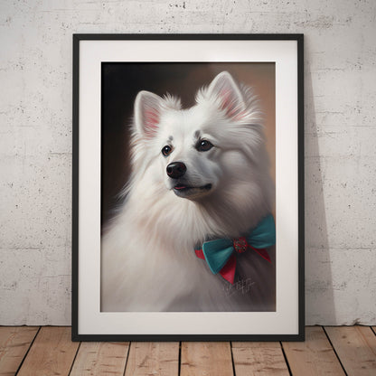 »American Eskimo Dog med rosett«