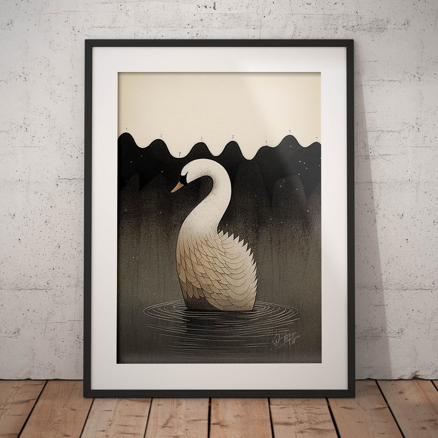 »Swan Float And Brood« retro poster