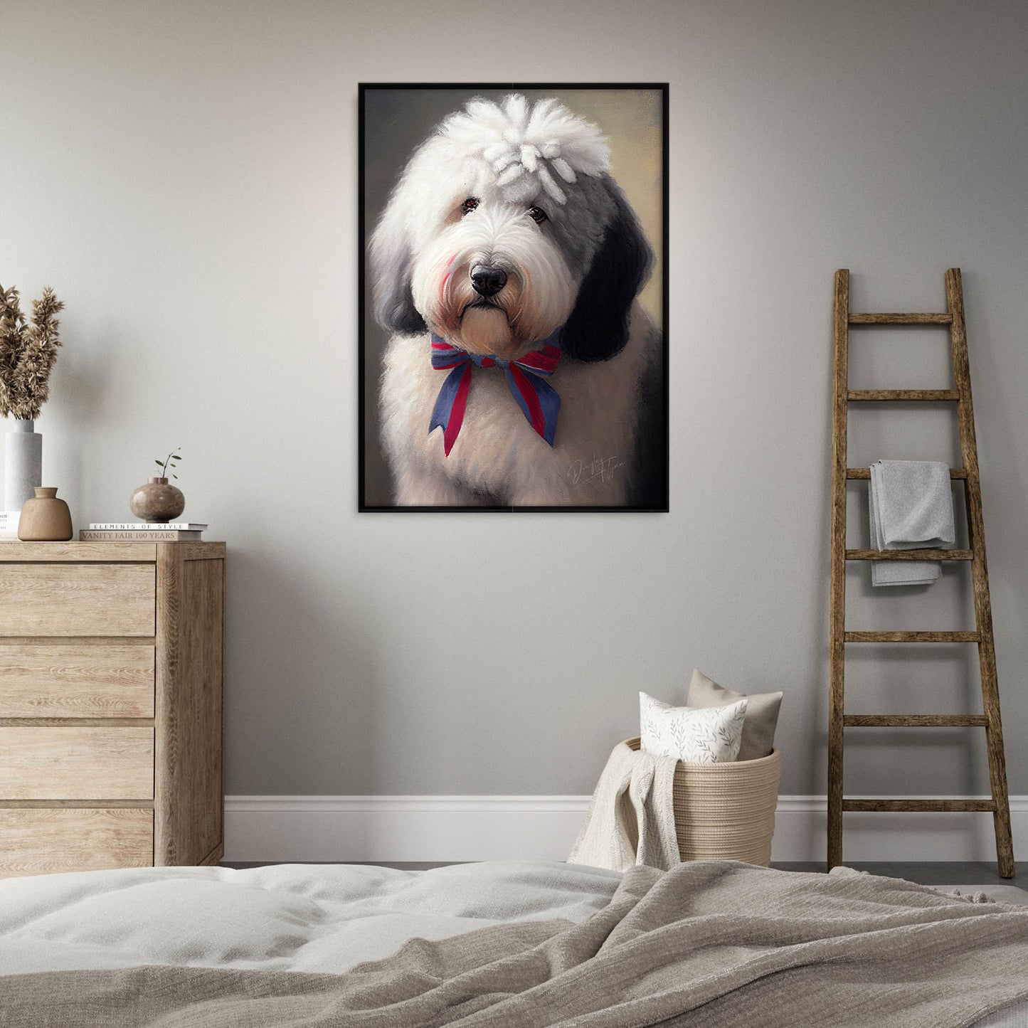 »Old English Sheepdog med rosett«