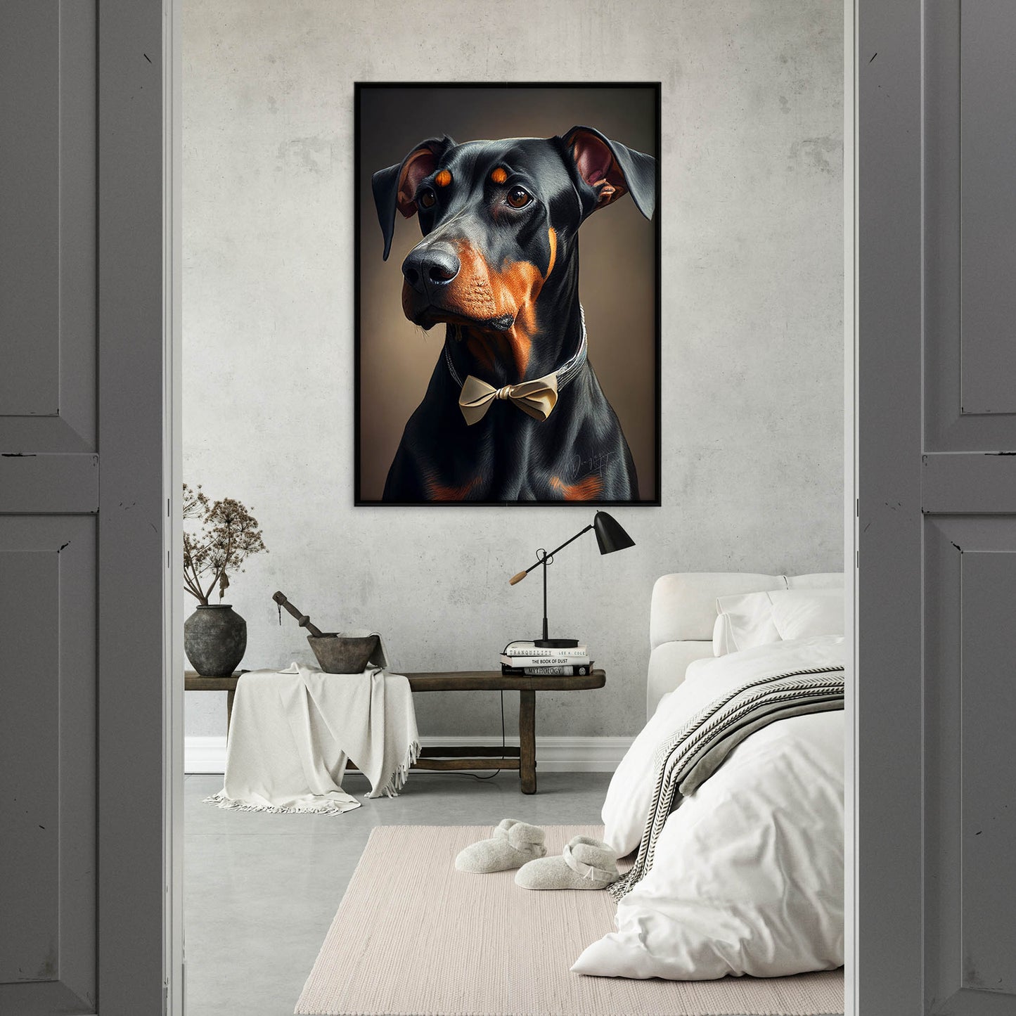 »Doberman Pinscher med rosett«