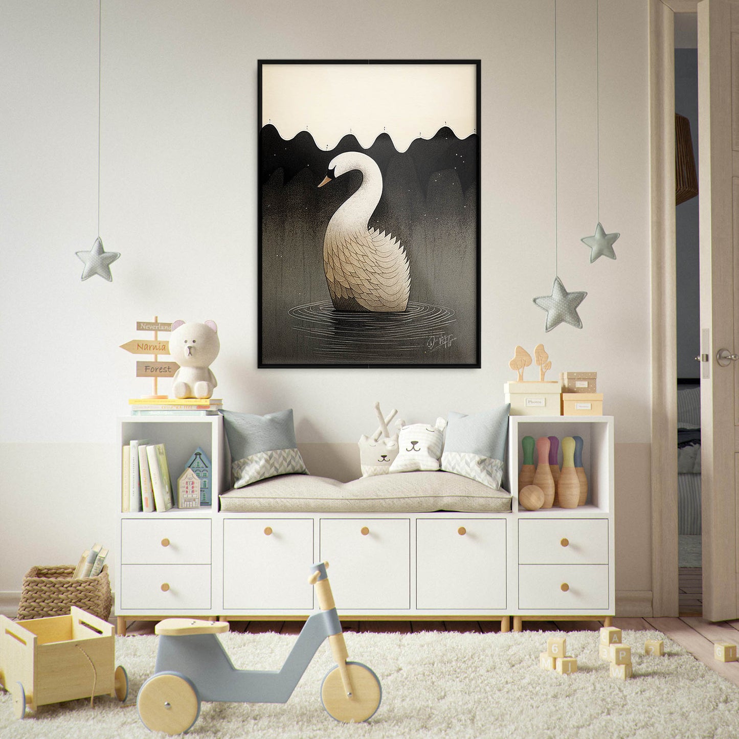 »Swan Float And Brood« retro poster