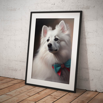 »American Eskimo Dog med rosett«