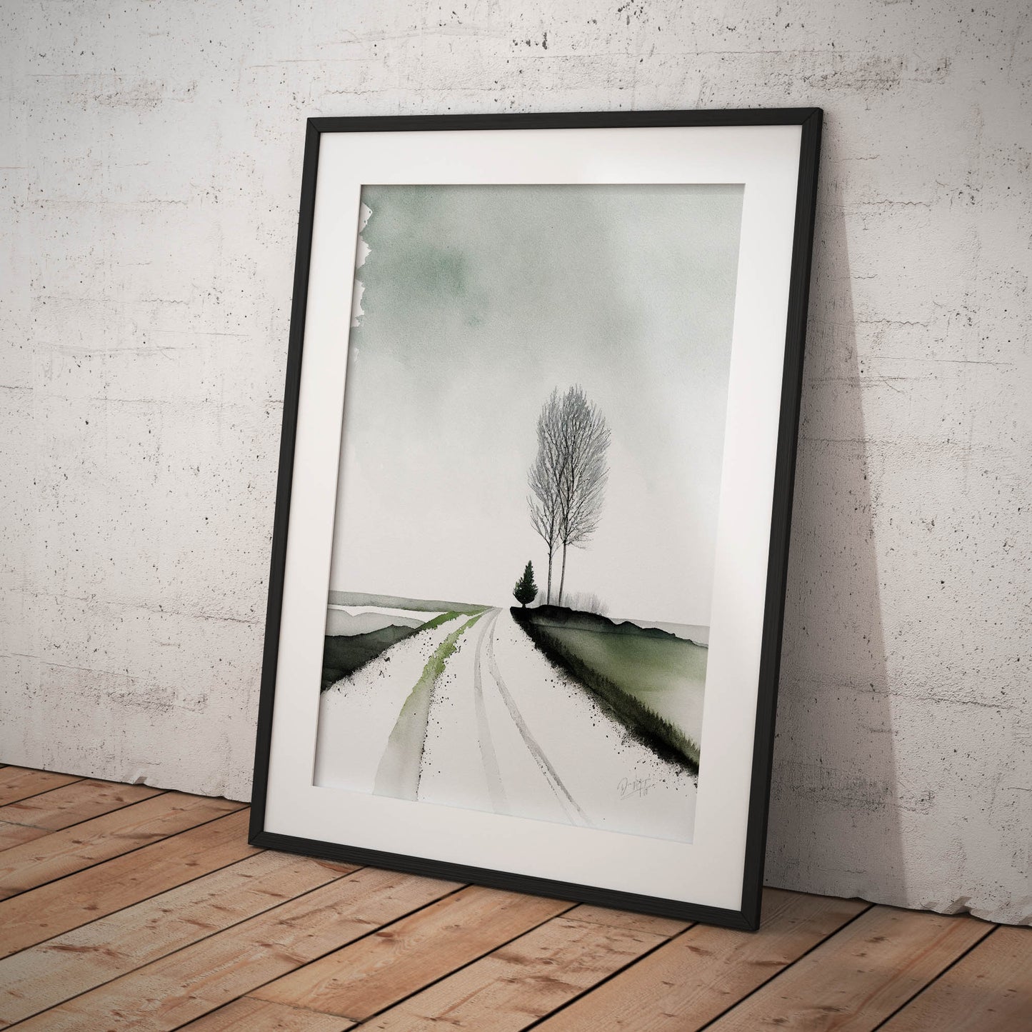 »Aquarel Winter Road« retro poster