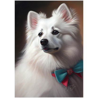 »American Eskimo Dog med rosett«