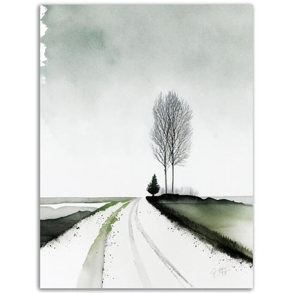 »Aquarel Winter Road« retro poster