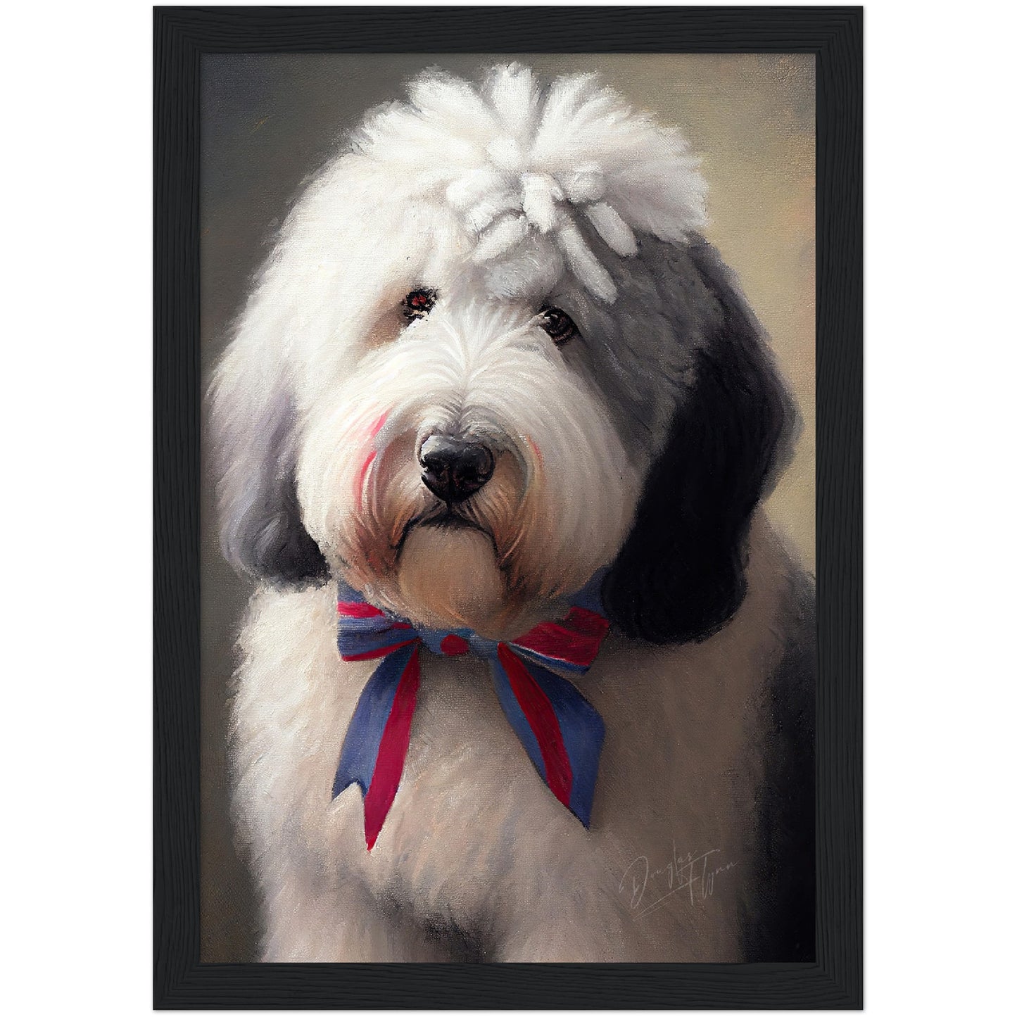 »Old English Sheepdog med rosett«