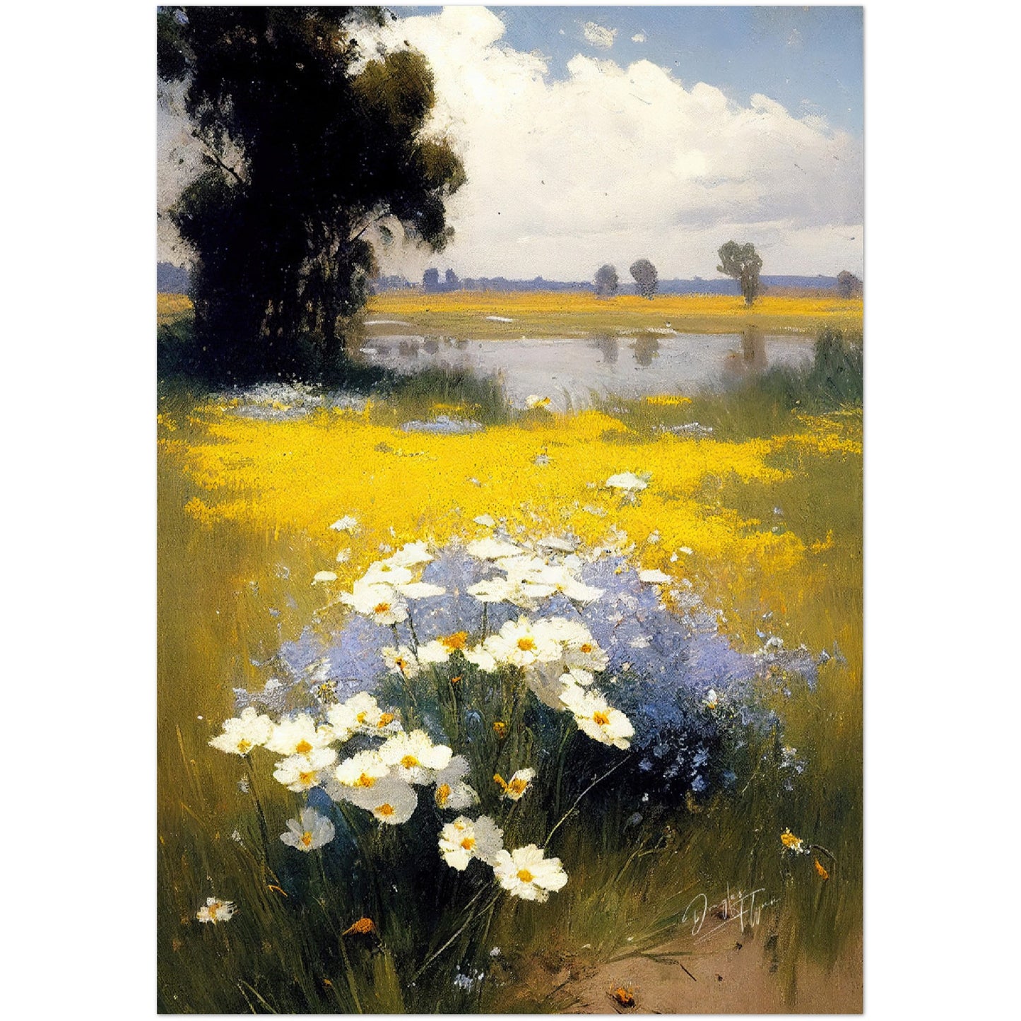 »Wildflowers And The Lake« retro poster