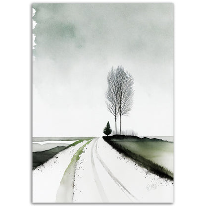 »Aquarel Winter Road« retro poster