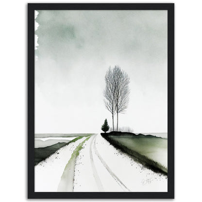 »Aquarel Winter Road« retro poster