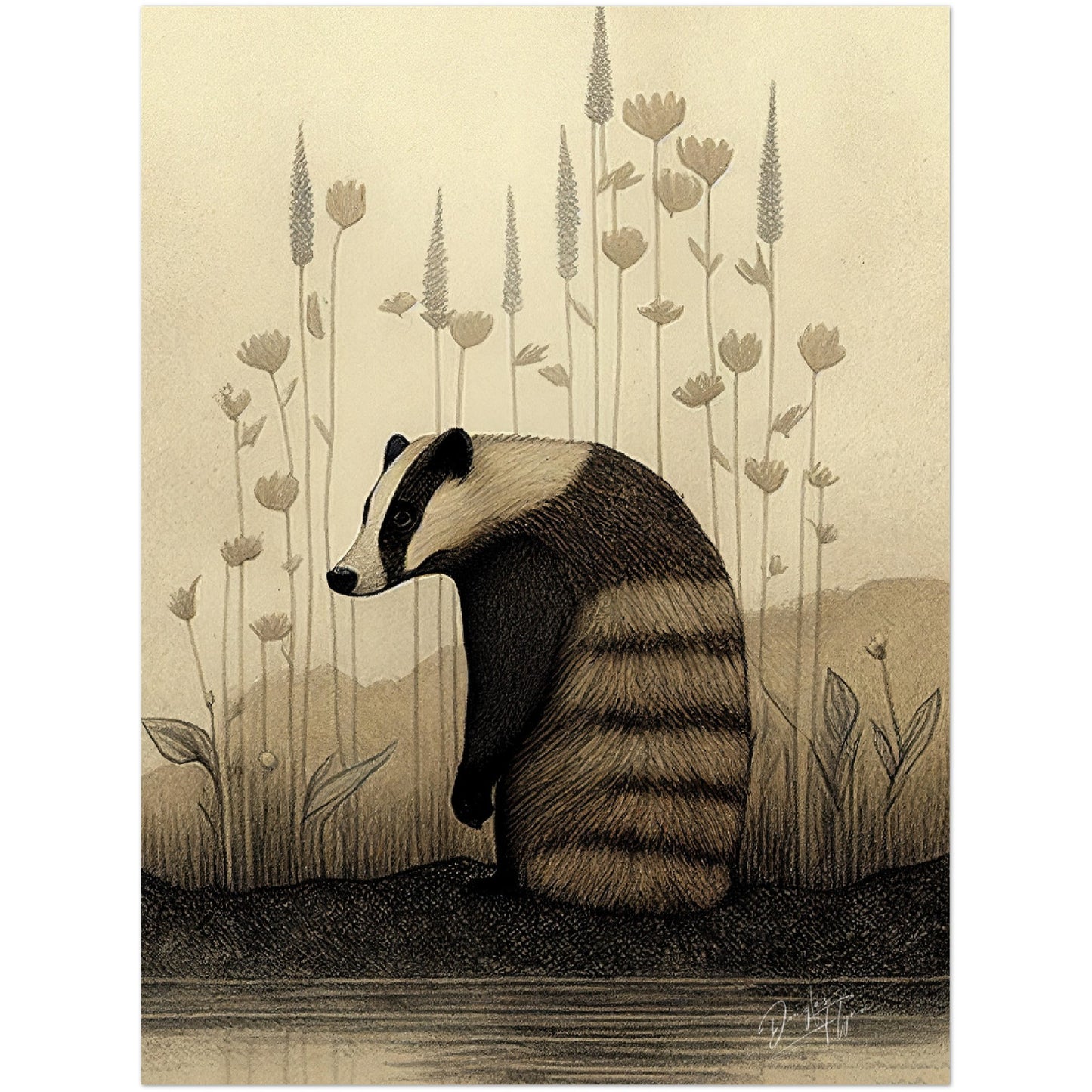 »Badger Nuzzle And Brood« retro poster